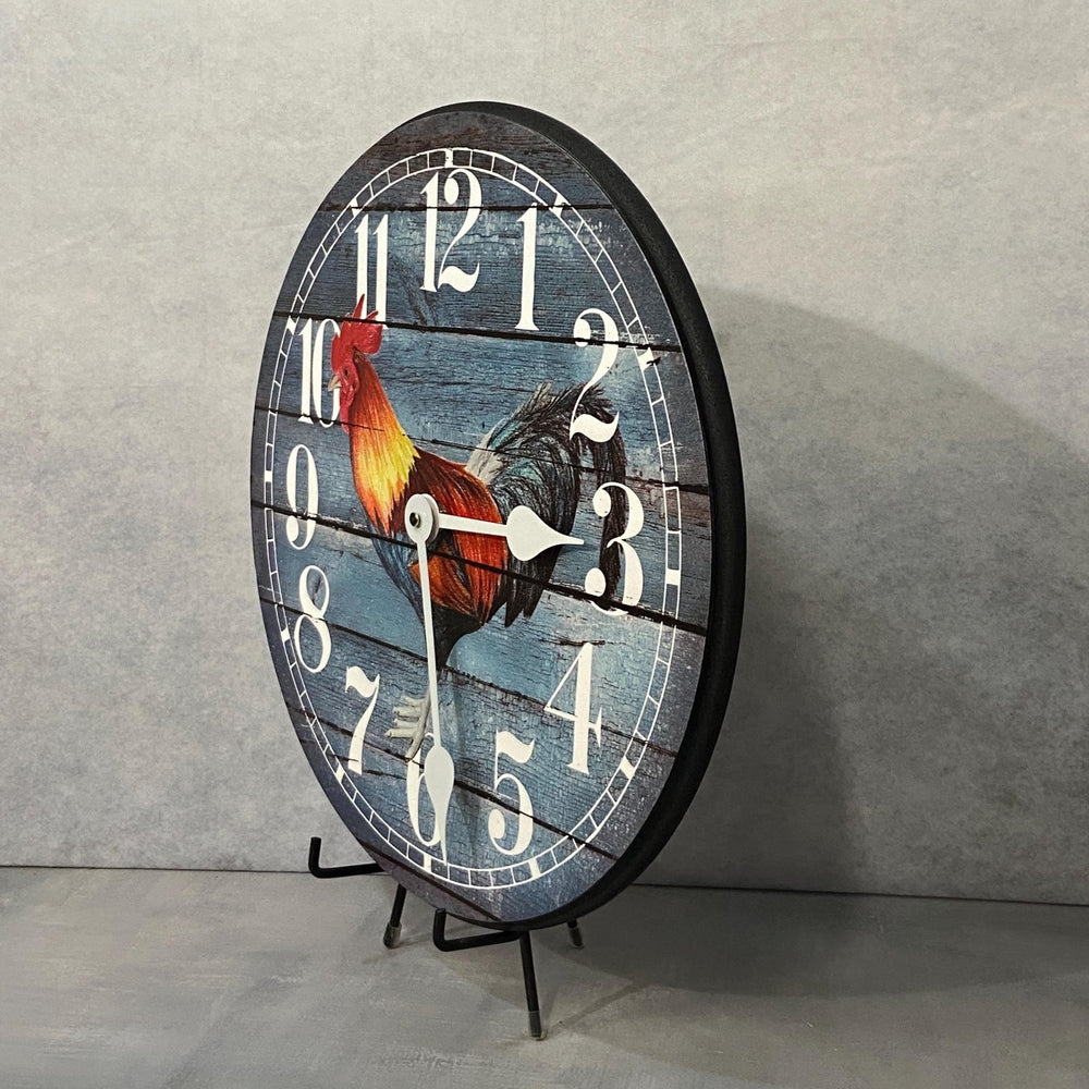 Barnwood Blue Rooster Wall Clock - CustomBigClocks