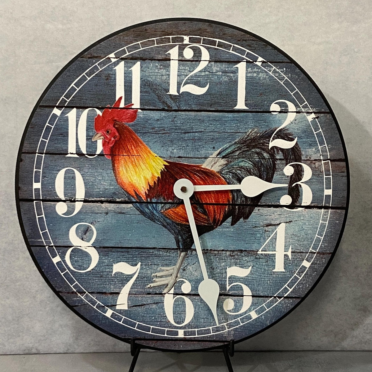 Barnwood Blue Rooster Wall Clock - CustomBigClocks