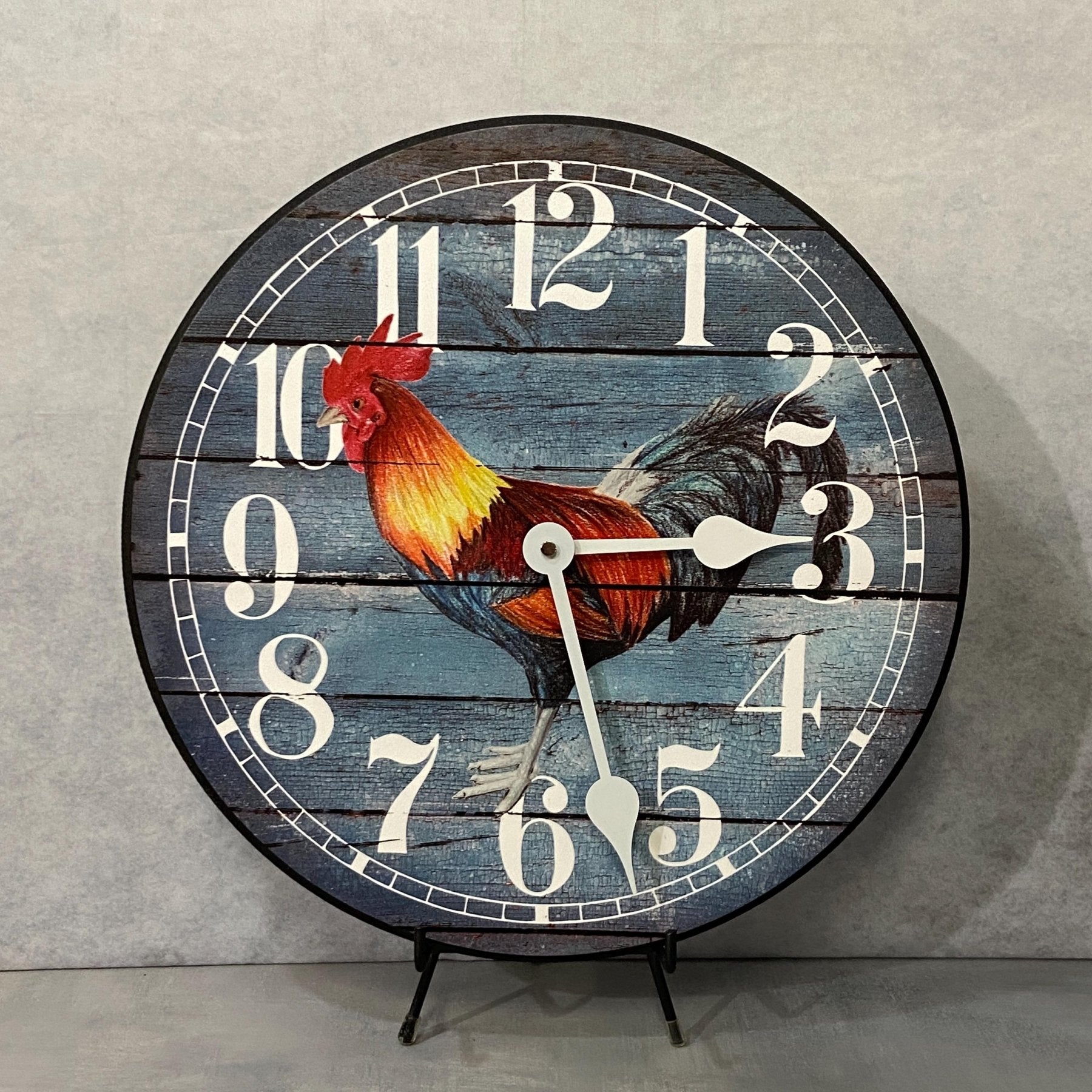 Barnwood Blue Rooster Wall Clock - CustomBigClocks