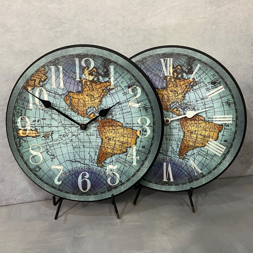 Vincenzo Blue World Mapclock - CustomBigClocks