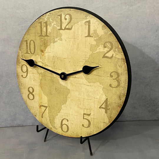 Parchment World Map Wall Clock. 7 Sizes - CustomBigClocks