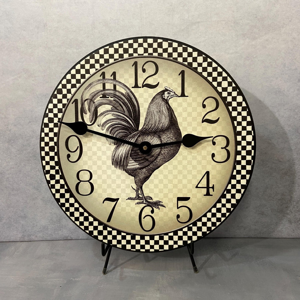 Black & Cream Checker Rooster Wall Clock - CustomBigClocks