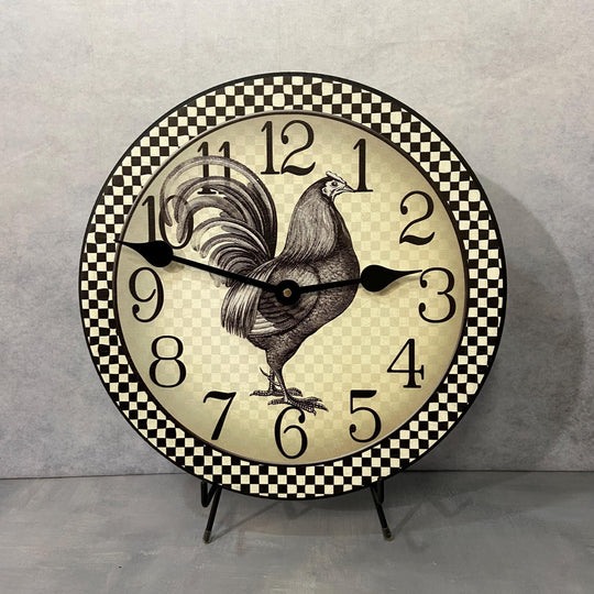 Black &amp; Cream Checker Rooster Wall Clock - CustomBigClocks