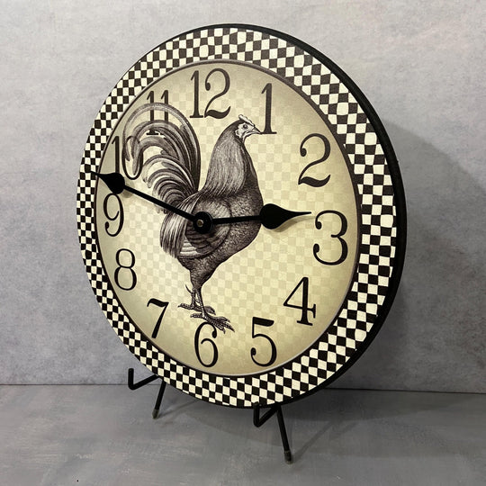 Black &amp; Cream Checker Rooster Wall Clock - CustomBigClocks