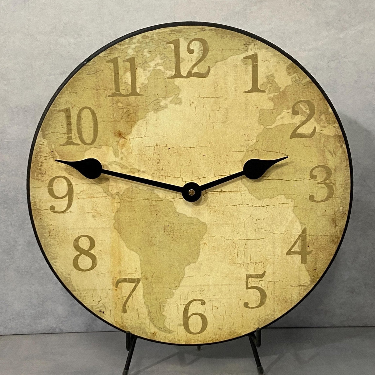 Parchment World Map Wall Clock. 7 Sizes, handcrafted in Mesa, Arizona