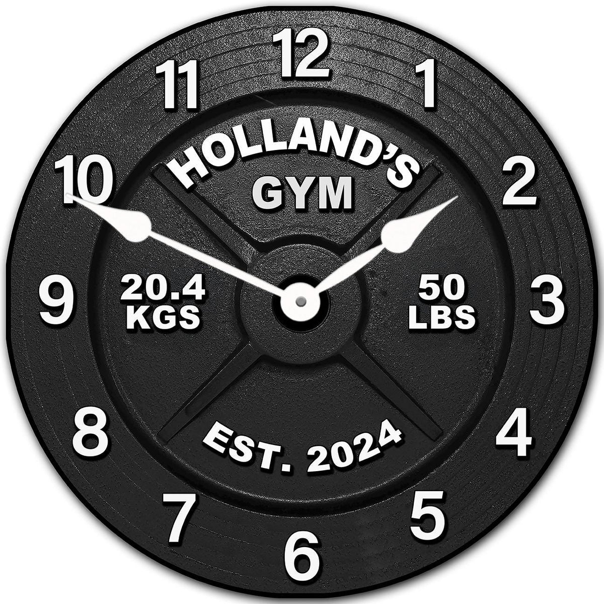 Personalized Barbell Wall Clock White Numbers - CustomBigClocks