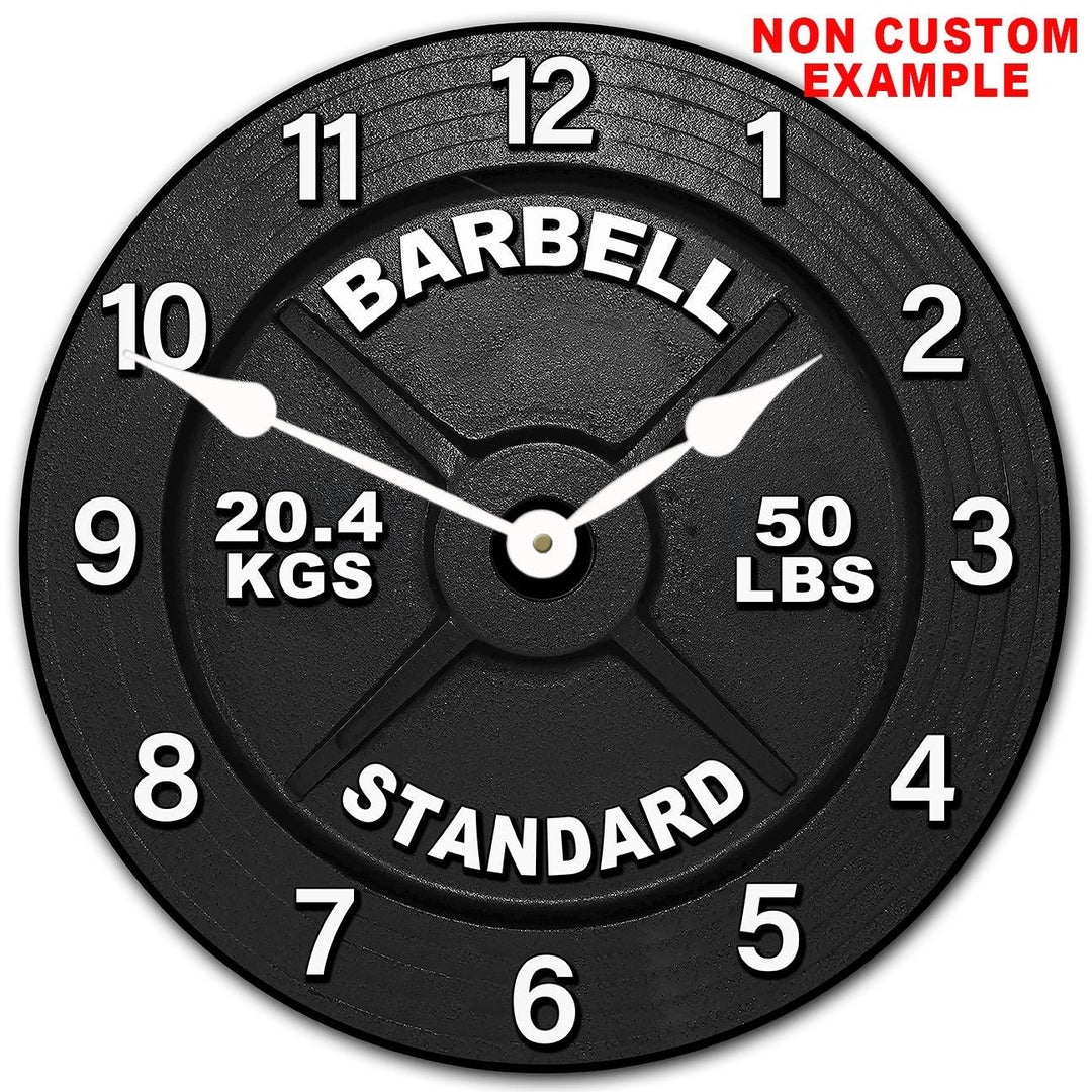 Personalized Barbell Wall Clock White Numbers - CustomBigClocks