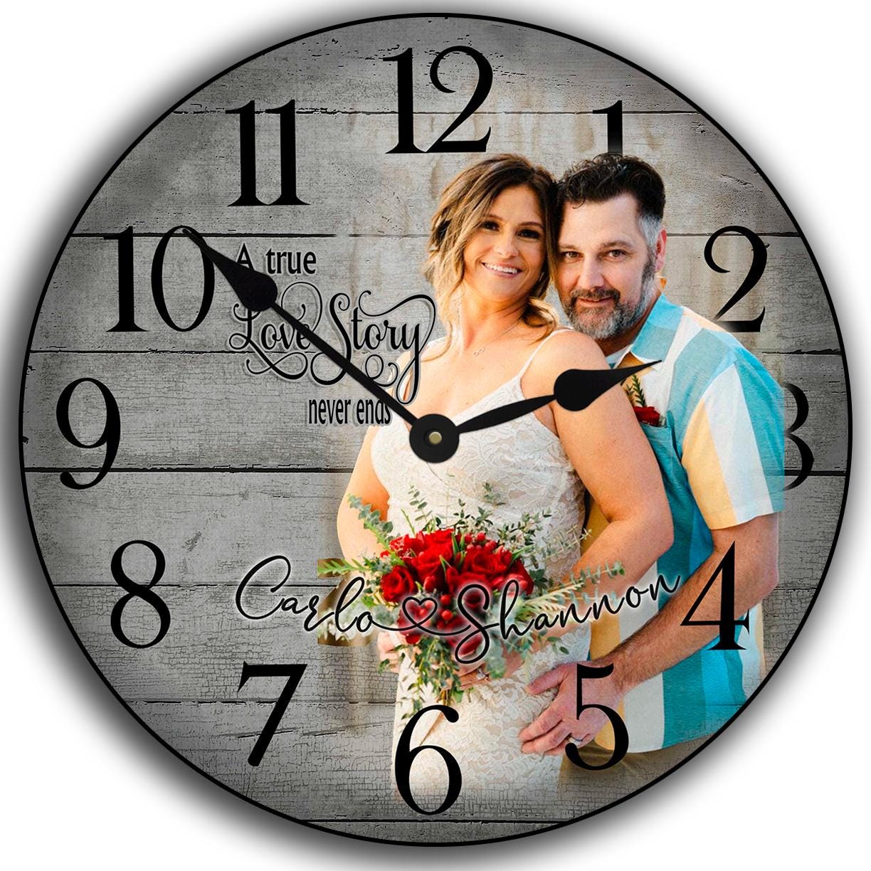 Personalized Gray Wood Photo Wall Clock - CustomBigClocks