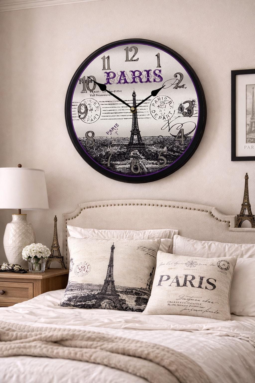 Paris Postcard Purple Wall Clock - CustomBigClocks