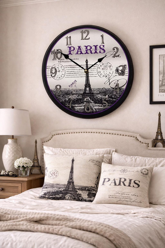 Paris Postcard Purple Wall Clock - CustomBigClocks
