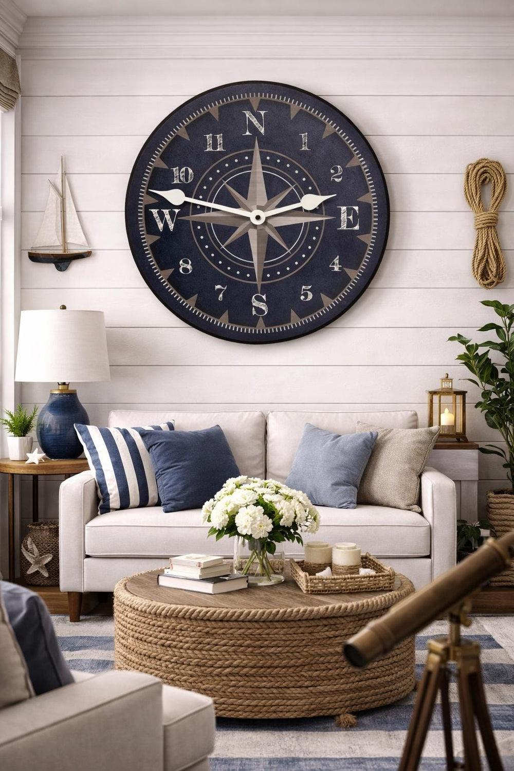 Nautical Navy Blue Wall Clock - CustomBigClocks
