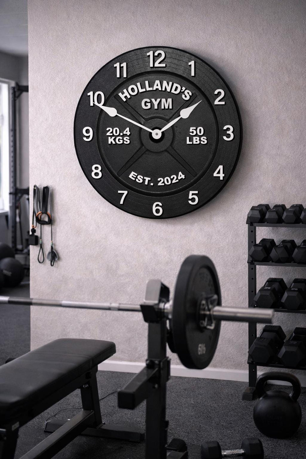 Personalized Barbell Wall Clock White Numbers - CustomBigClocks