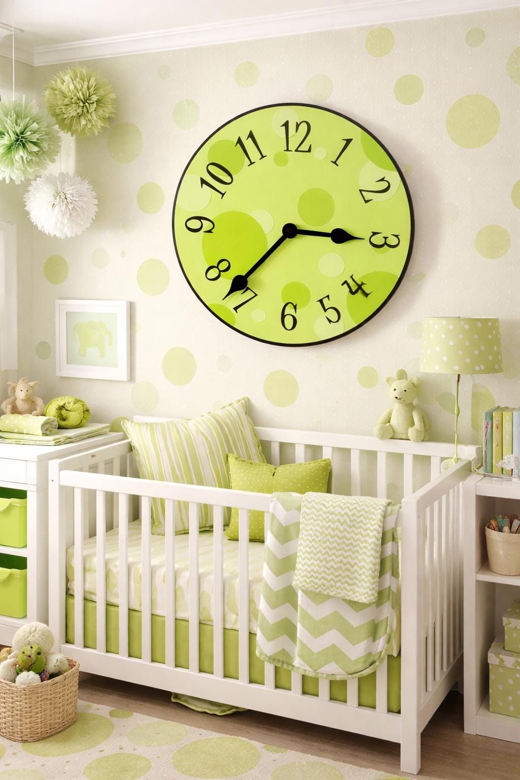 Lime Green Bubbles Wall Clock - CustomBigClocks