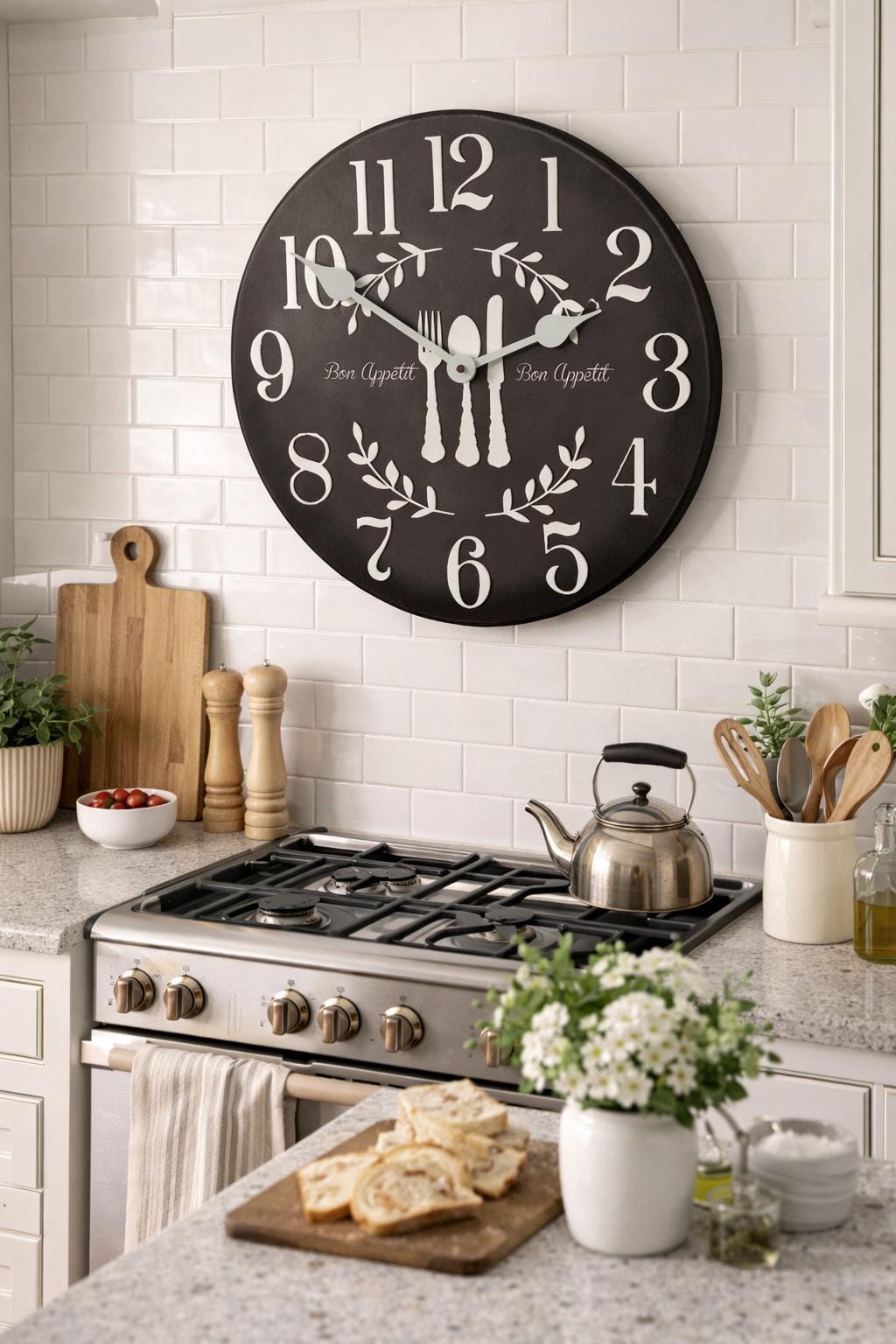 Bon Appetit Black Wall Clock - CustomBigClocks