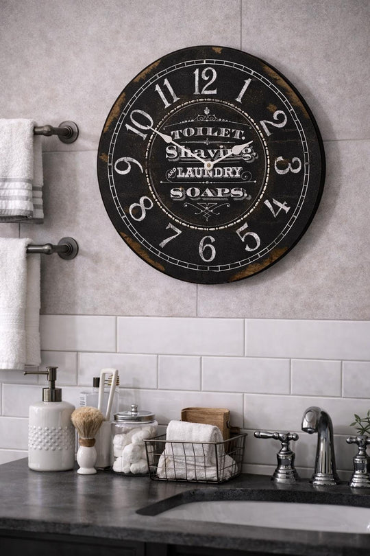 Black Powder Room Black Wall Clock - CustomBigClocks