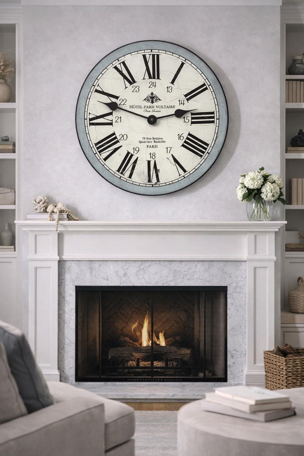 Hotel Paris Voltaire Blue Wall Clock - CustomBigClocks