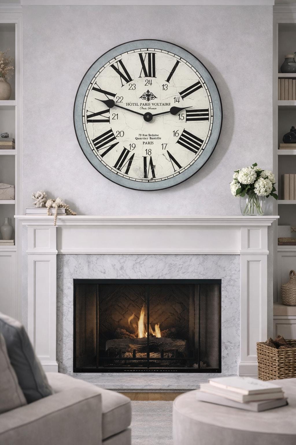 Hotel Paris Voltaire Blue Wall Clock - CustomBigClocks