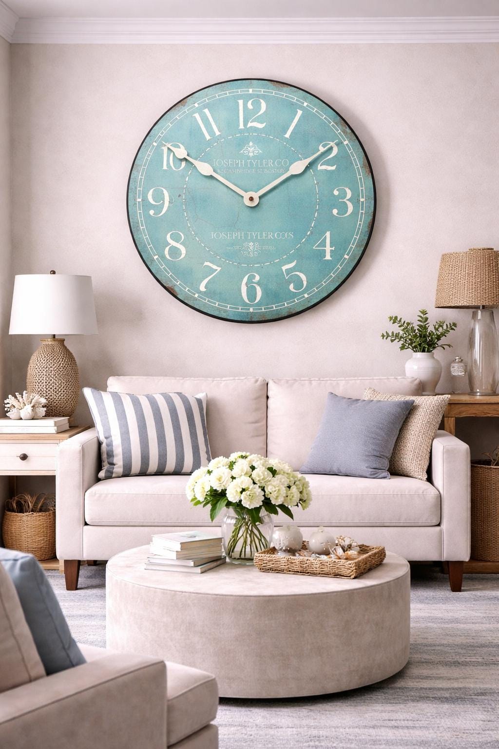 Turquoise & White Wall Clock - CustomBigClocks