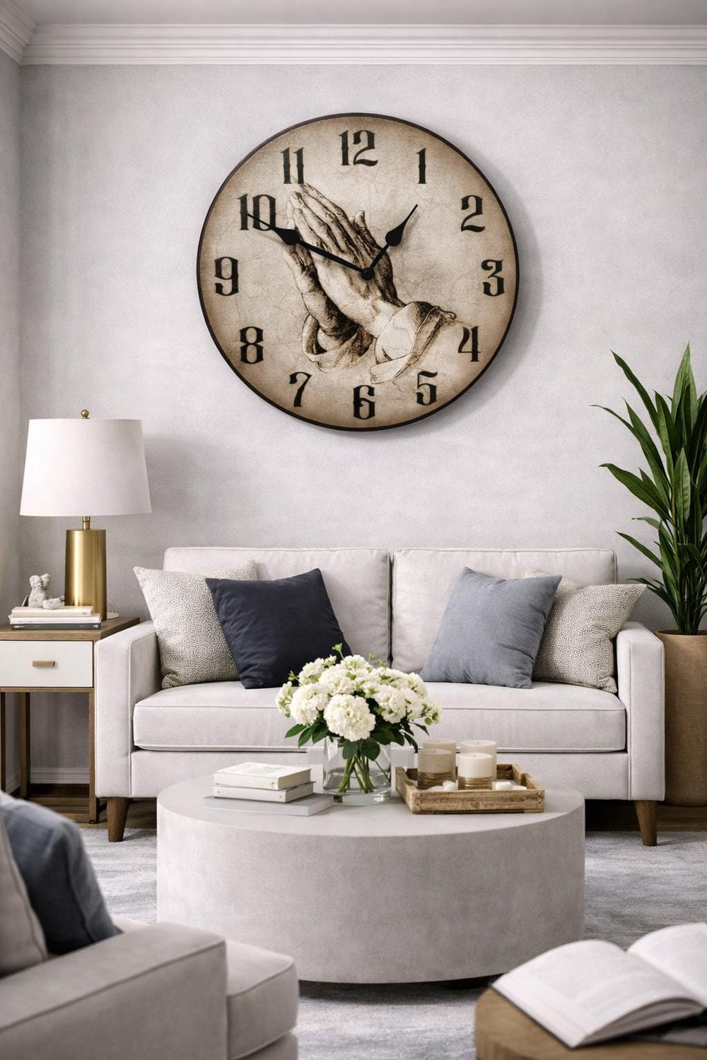 Parchment Praying Hands Wall Clock - CustomBigClocks