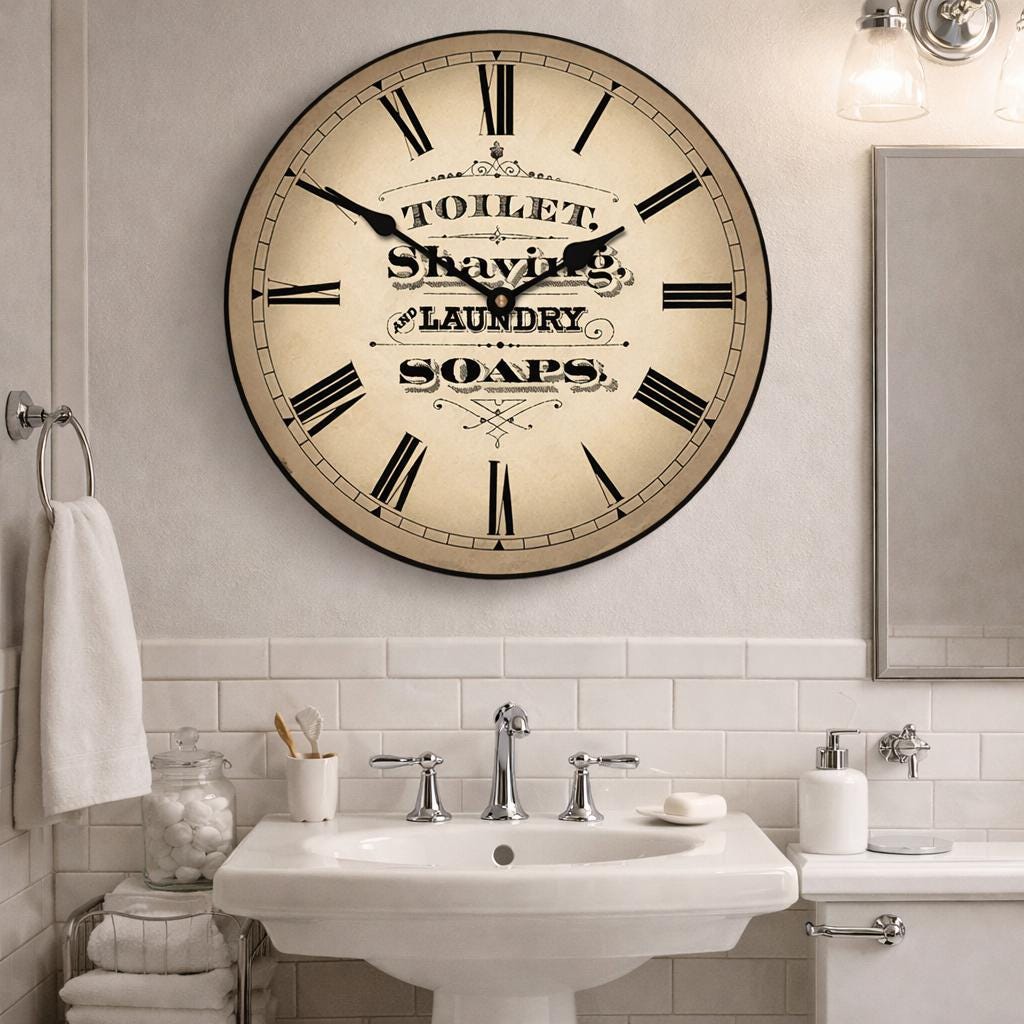 Tan Powder Room Wall Clock - CustomBigClocks