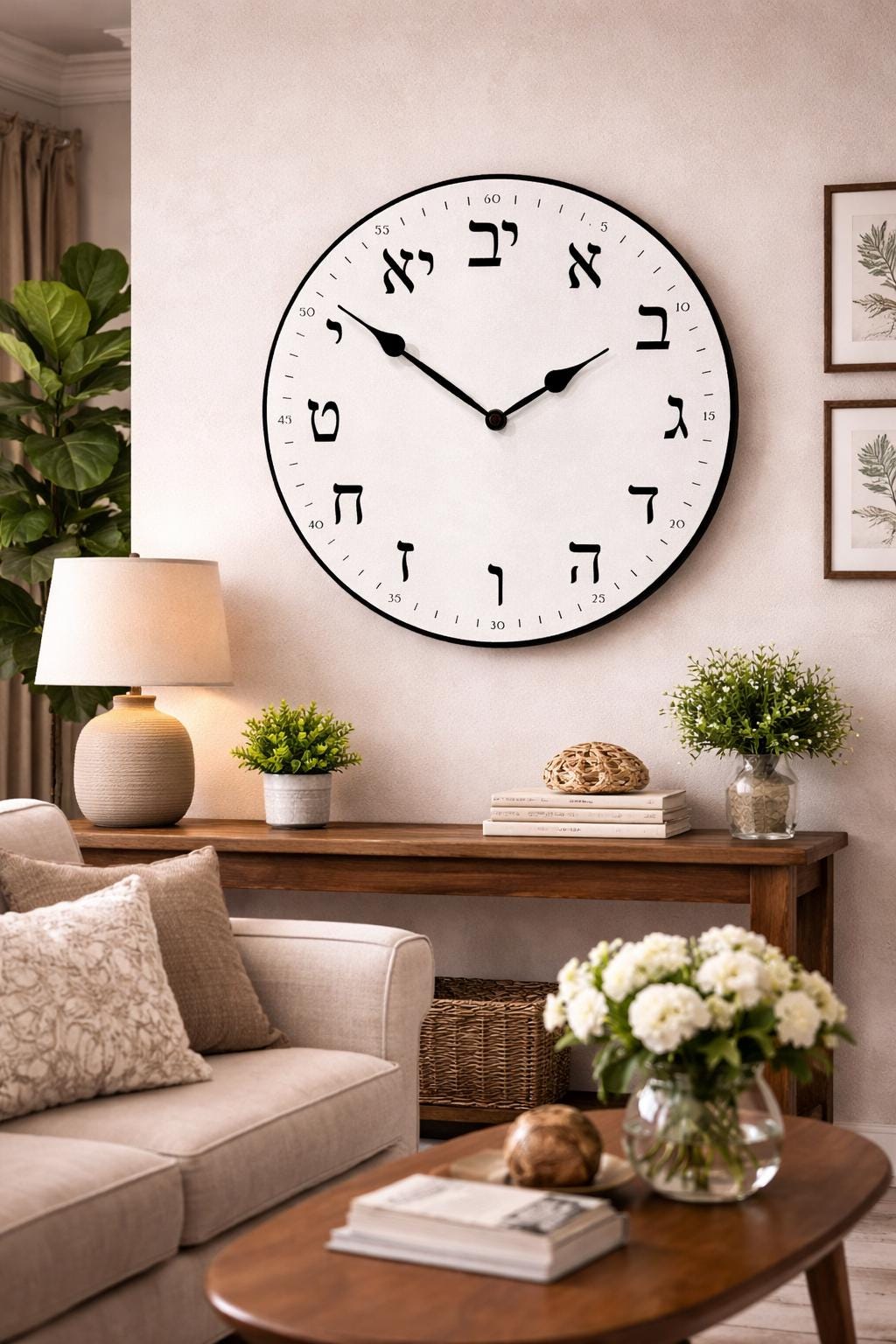 White Hebrew Clock - CustomBigClocks