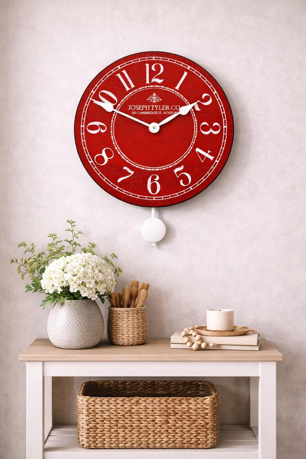 Red &amp; White Pendulum Wall Clock - CustomBigClocks