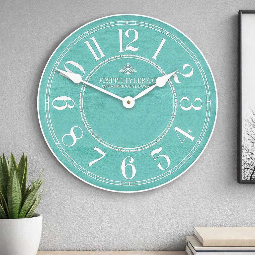 Aqua & White Wall Clock - CustomBigClocks