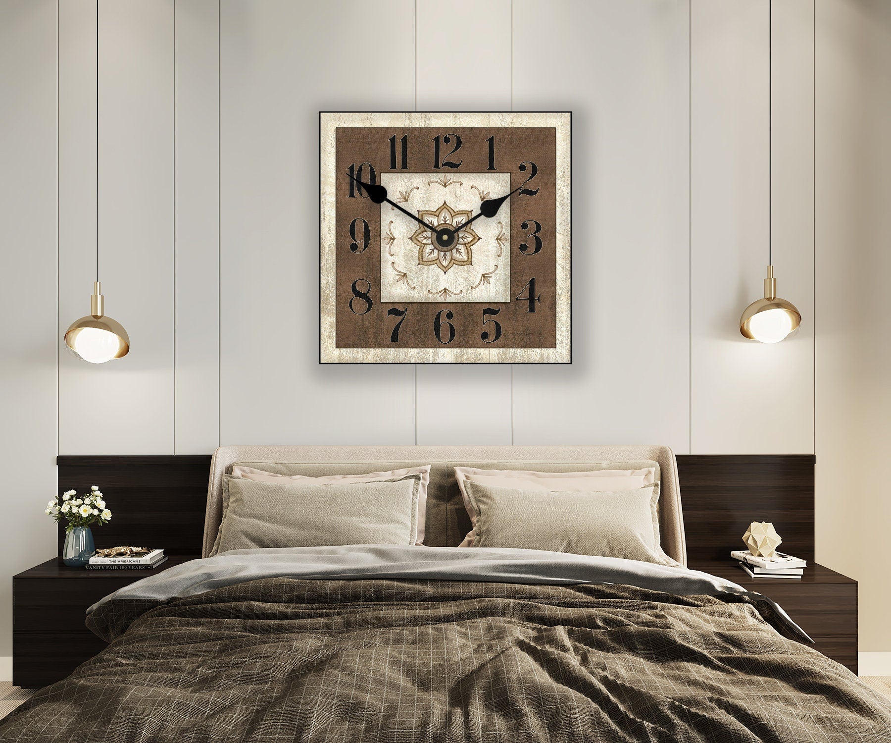 Charlotte Brown Square Wall Clock - CustomBigClocks