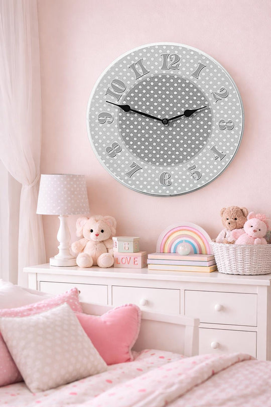 Gray Dotted Swiss Wall Clock - CustomBigClocks
