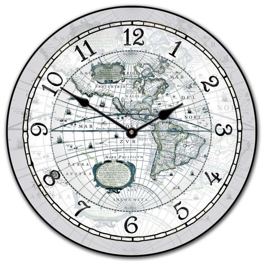 Light Gray Atlas World Map Wall Clock - CustomBigClocks