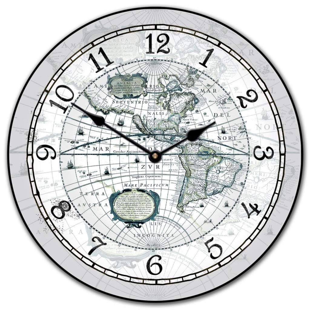 Light Gray Atlas World Map Wall Clock - CustomBigClocks