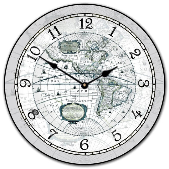 Light Gray Atlas World Map Wall Clock - CustomBigClocks