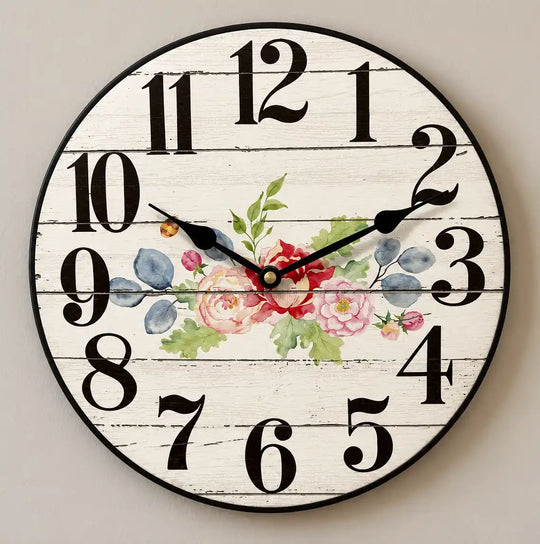 White Barnwood Floral Wall Clock
