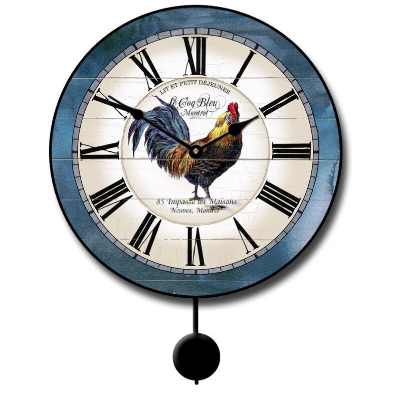 Carolina Blue Rooster Pendulum Clock