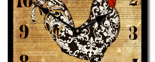 Black and White Rooster Square Clock