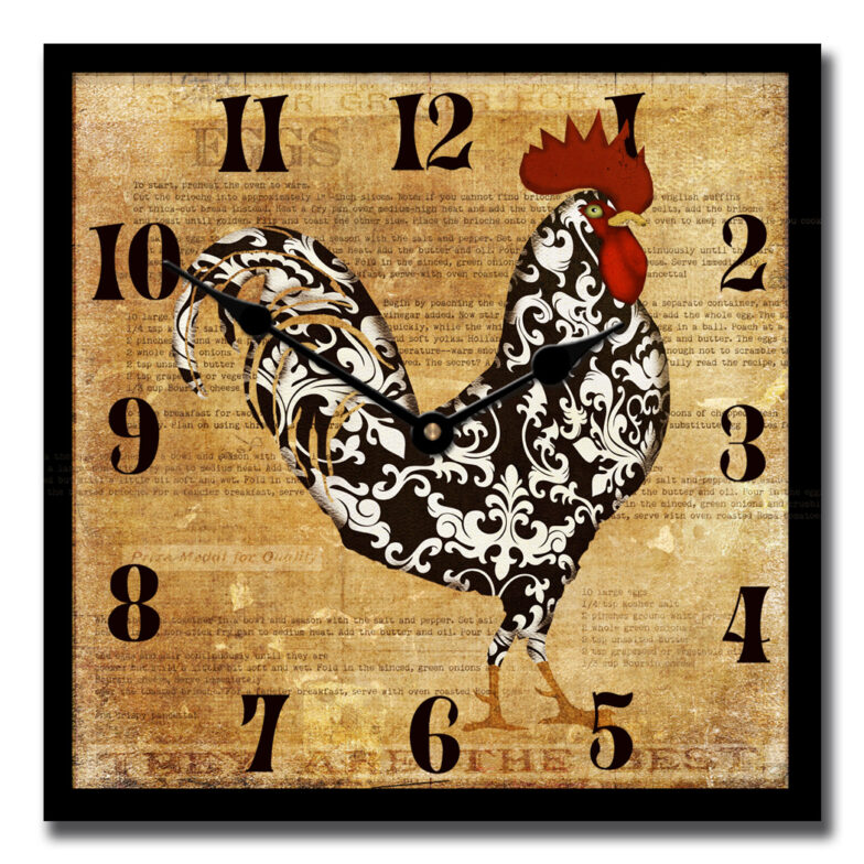 Black and White Rooster Square Clock