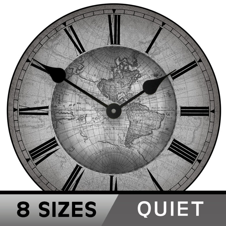 17th Century map gray second clock 8 sizes